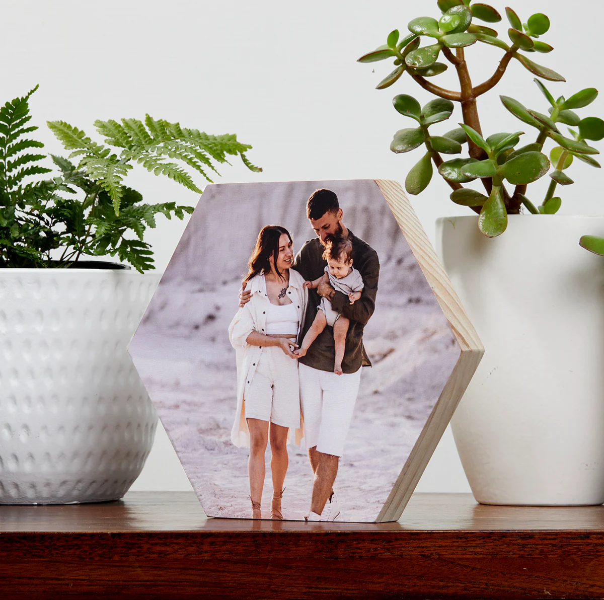 Hexagon wood block with family